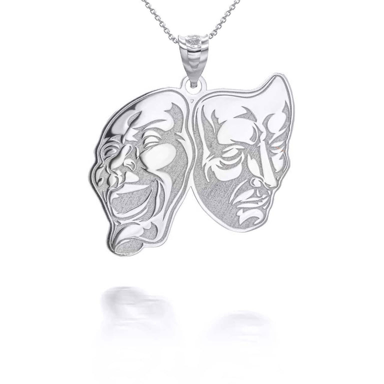 Personalized Comedy & Tragedy Masks Reversible Pendant Necklace With Your NAME in Solid .925 Sterling Silver