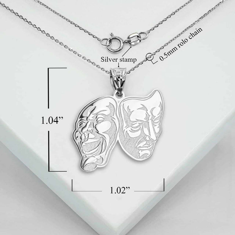 Personalized Comedy & Tragedy Masks Reversible Pendant Necklace With Your NAME in Solid .925 Sterling Silver