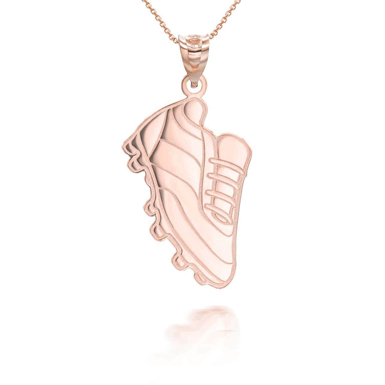 Personalized Soccer Cleats Football Sports Reversible Pendant Necklace in Solid Yellow, White and Rose Gold