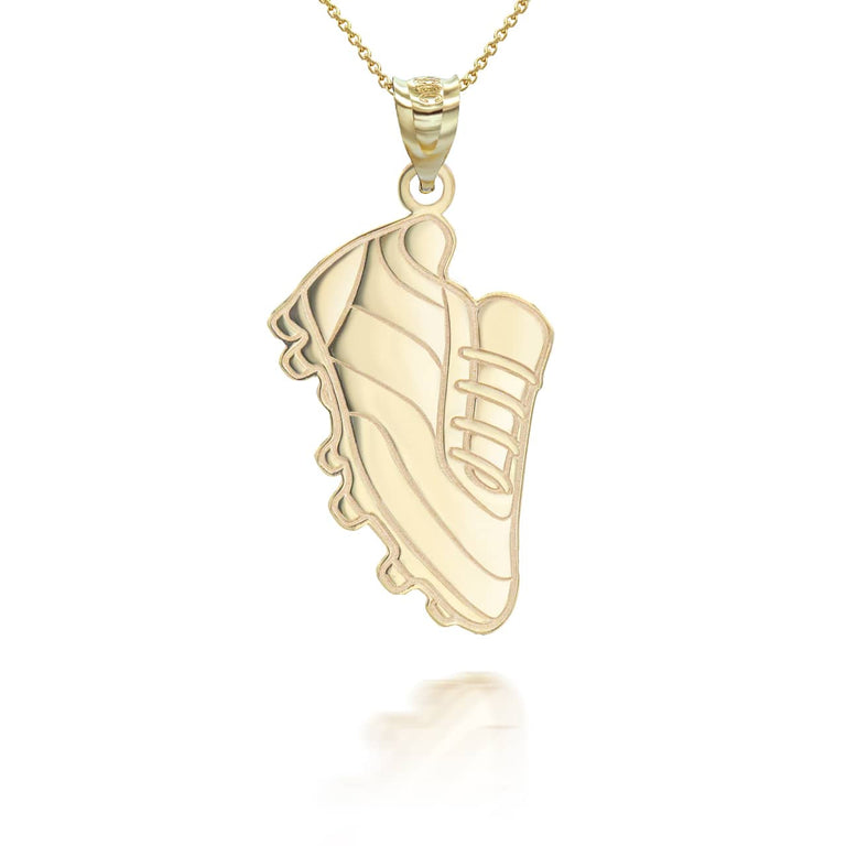 Personalized Soccer Cleats Football Sports Reversible Pendant Necklace in Solid Yellow, White and Rose Gold