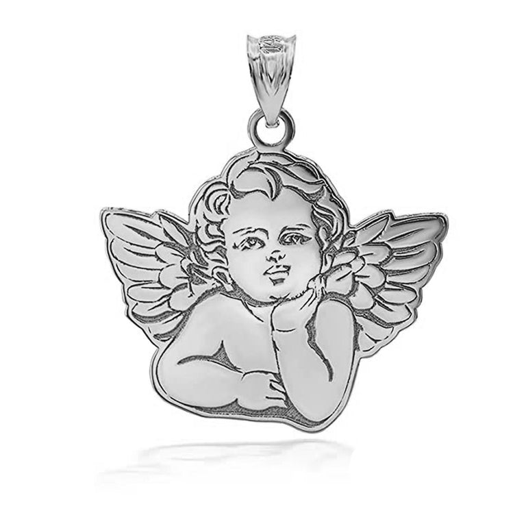 Personalized Engravable Cherub Cupid Guardian Angel Name Pendant Necklace With Your NAME in Solid .925 Sterling Silver