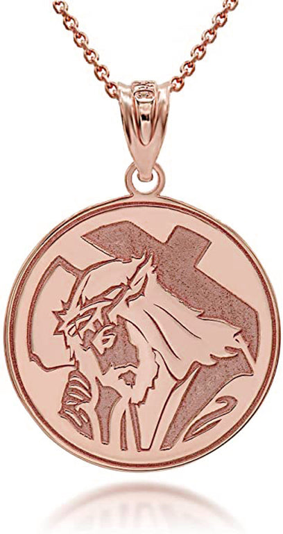 Engravable Personalized NAME Jesus Christ Carrying Cross Necklace in Solid Yellow, White and Rose Gold