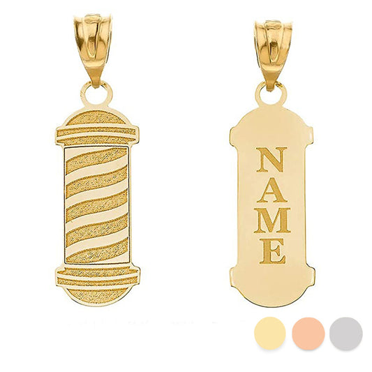 Engravable Personalized Barber's Shop Pole Pendant With Your NAME in Solid Yellow, White and Rose Gold