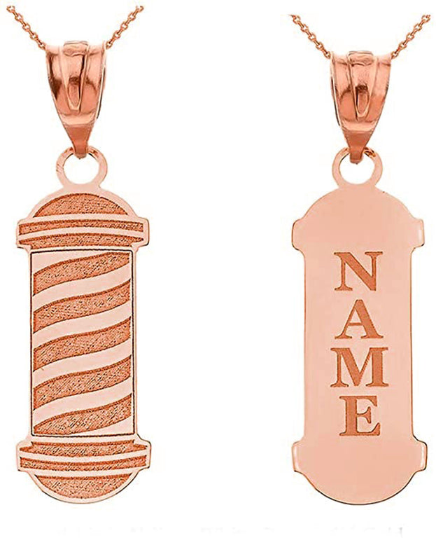 Engravable Personalized Barber's Shop Pole Pendant With Your NAME in Solid Yellow, White and Rose Gold