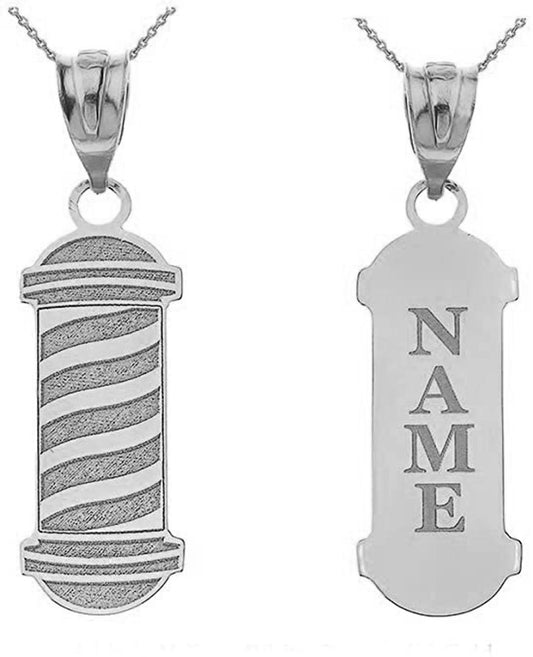 Engravable Personalized Barber's Shop Pole Pendant With Your NAME in Solid .925 Sterling Silver