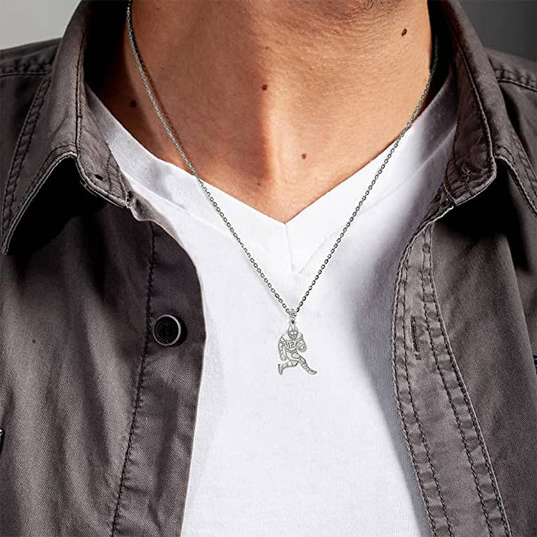 Personalized Engravable Name & Number Running Football Player Pendant Necklace in Solid .925 Sterling Silver