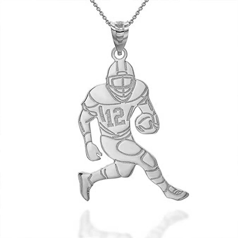 Personalized Engravable Name & Number Running Football Player Pendant Necklace in Solid .925 Sterling Silver