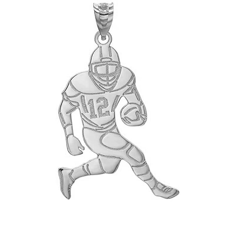 Personalized Engravable Name & Number Running Football Player Pendant Necklace in Solid .925 Sterling Silver
