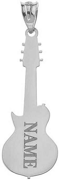 Personalized Your Music Electric Guitar Pendant Necklace Engrave With Your NAME in Solid .925 Sterling Silver