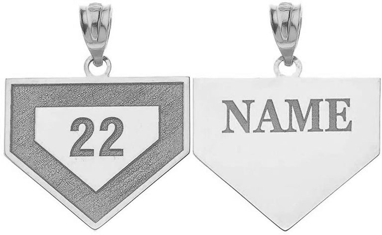 Engravable Personalized Baseball Base Pendant Necklace With Name & Number in Solid .925 Sterling Silver