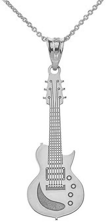Personalized Your Music Electric Guitar Pendant Necklace Engrave With Your NAME in Solid .925 Sterling Silver