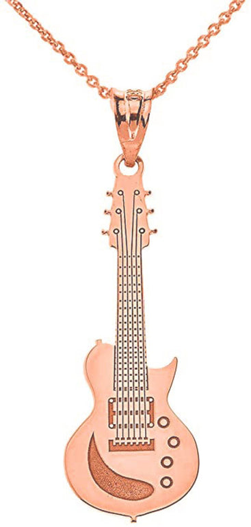 Personalized Your Music Electric Guitar Pendant Necklace Engrave With Your NAME in Solid Yellow, White and Rose Gold
