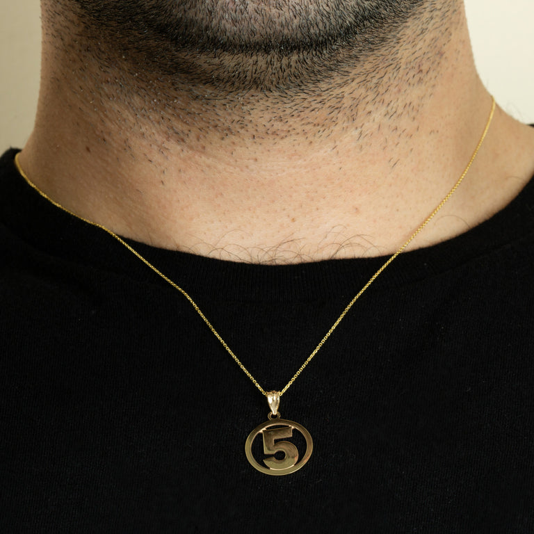 Personalized Jersey Number Sports Circle Pendant Necklace in Solid Yellow, White and Rose Gold