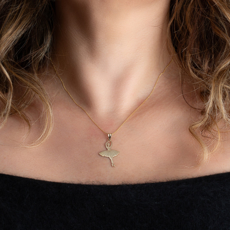 Elegant Gold Engravable Ballerina Ballet Dancer Reversible Pendant Necklace | Yellow/Rose/White Gold Options | Personalized Gift | Handcrafted 10k/14k Solid Gold