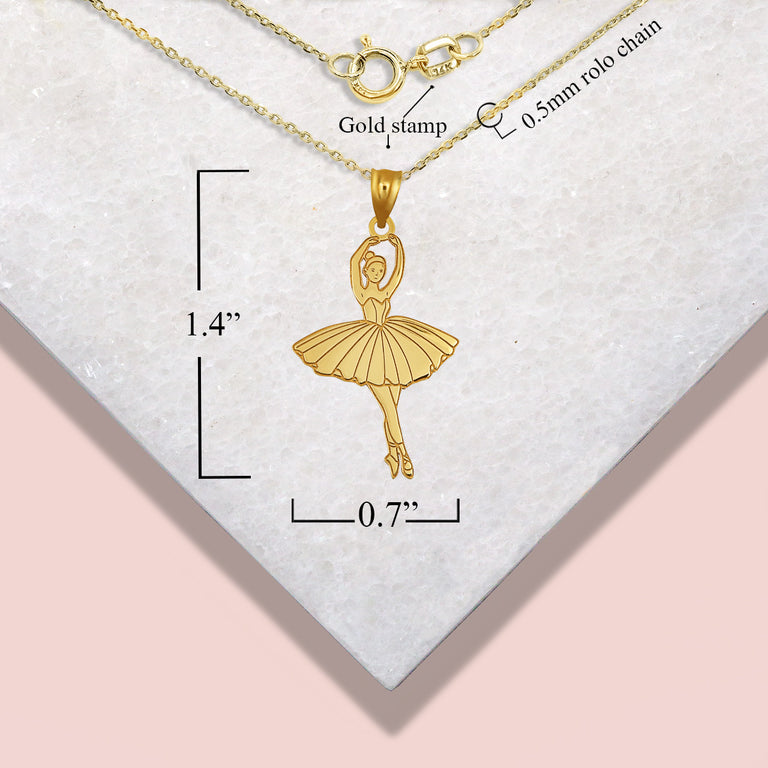 Elegant Gold Engravable Ballerina Ballet Dancer Reversible Pendant Necklace | Yellow/Rose/White Gold Options | Personalized Gift | Handcrafted 10k/14k Solid Gold