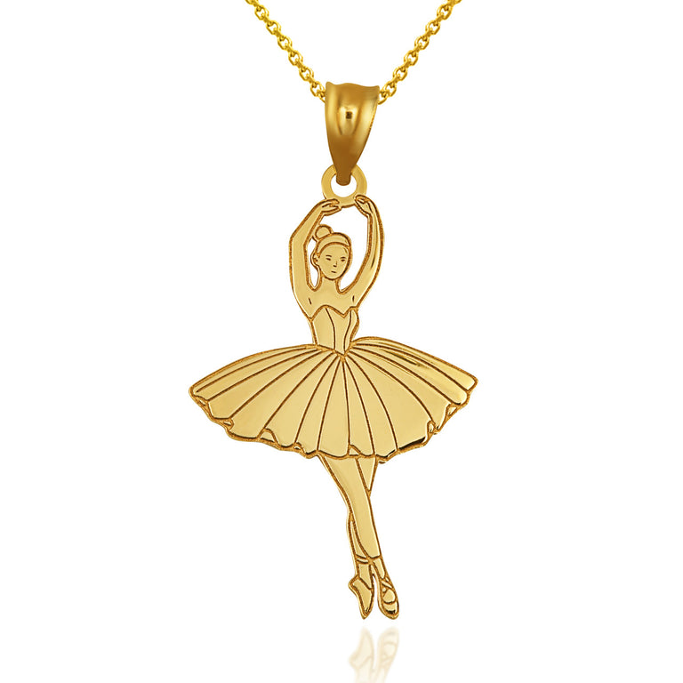 Elegant Gold Engravable Ballerina Ballet Dancer Reversible Pendant Necklace | Yellow/Rose/White Gold Options | Personalized Gift | Handcrafted 10k/14k Solid Gold