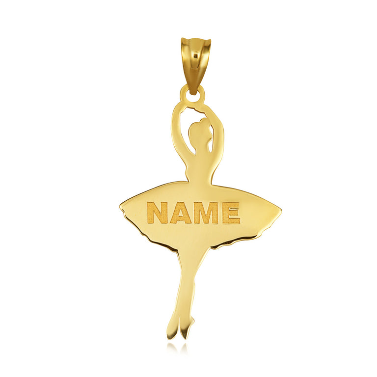 Elegant Gold Engravable Ballerina Ballet Dancer Reversible Pendant Necklace | Yellow/Rose/White Gold Options | Personalized Gift | Handcrafted 10k/14k Solid Gold