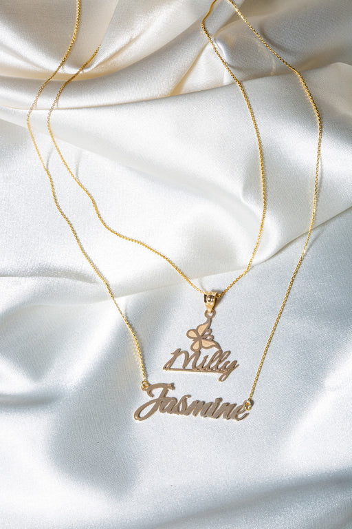 Personalize Butterfly Necklace NAME Pendant For Her, in Solid Yellow, White and Rose Gold