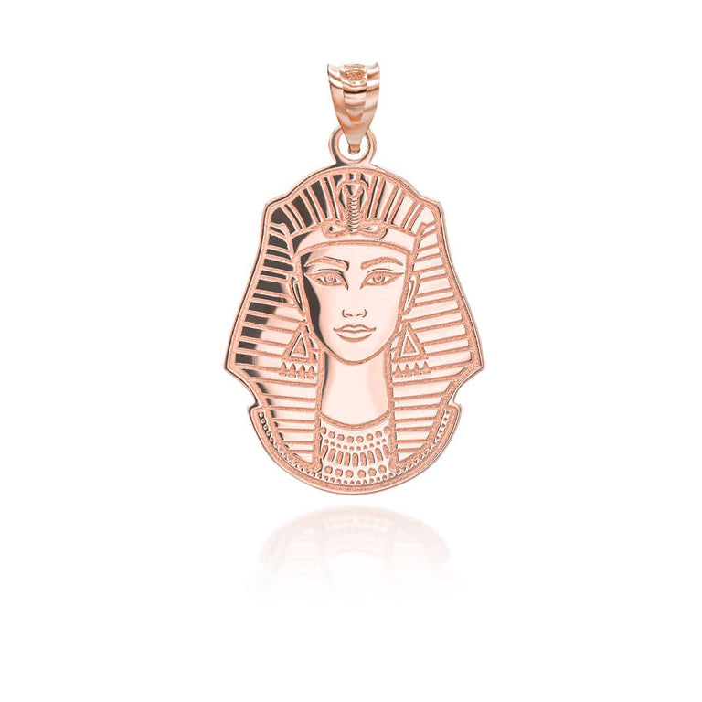Personalized Cleopatra Ancient Egyptian Queen Reversible Pendant Necklace With Your NAME in Solid Yellow, White and Rose Gold
