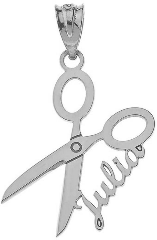 Personalized NAME Grooming Scissors Barbershop Salon Haircut Pendant Necklace in Solid .925 Sterling Silver