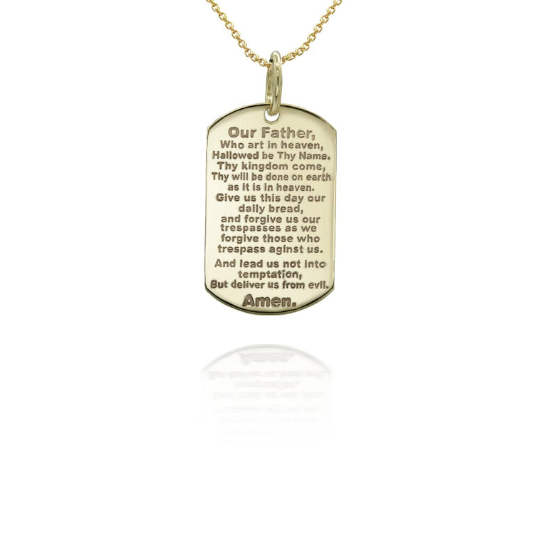 Personalized Lord's Prayer Reversible Pendant Necklace With Your Name in Solid Yellow, White and Rose Gold