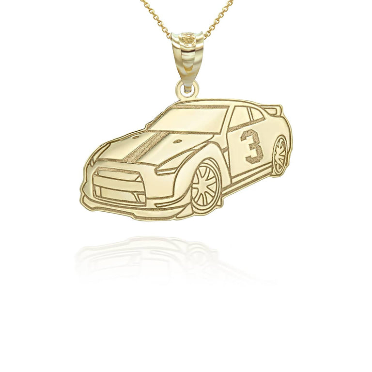 Gold Personalized Race Car Reversible Pendant Necklace in Solid Yellow, Rose and White Gold