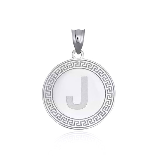 Personalized Letter Initial Greek Key Medallion Pendant Necklace in Solid .925 Sterling Silver