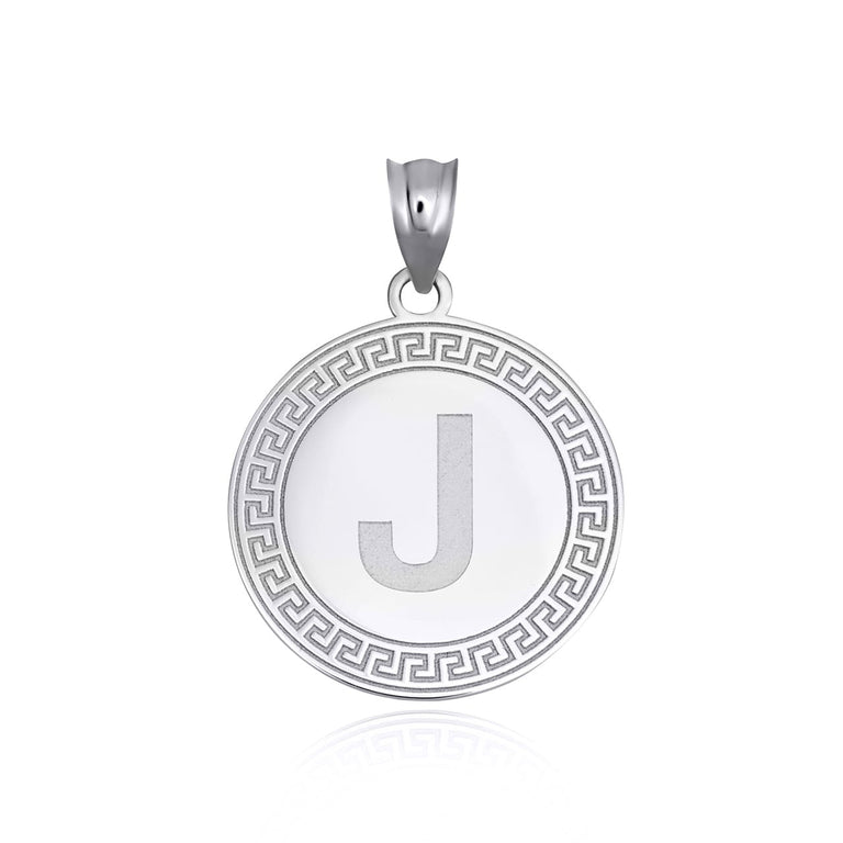 Personalized Letter Initial Greek Key Medallion Pendant Necklace in Solid .925 Sterling Silver