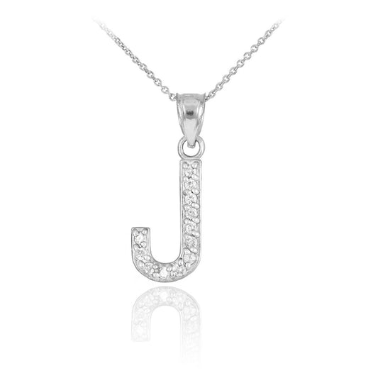 Letter Initial CZ Monogram Pendant Necklace in Solid .925 Sterling Silver