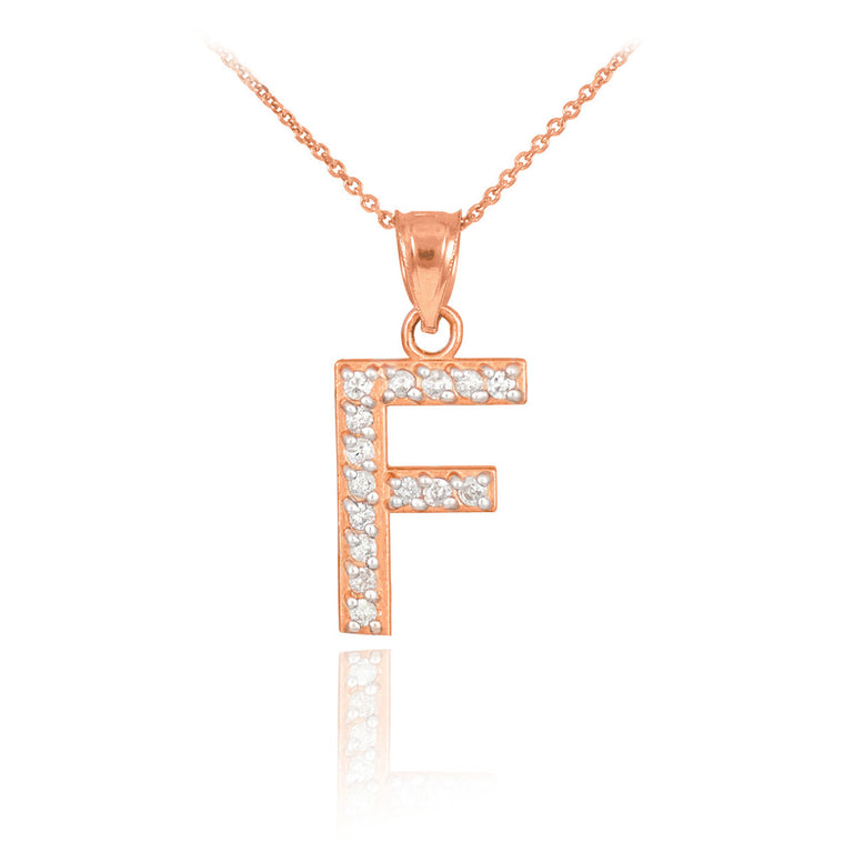 Letter Initial Diamond Monogram Pendant Necklace in Solid Yellow, White and Rose Gold