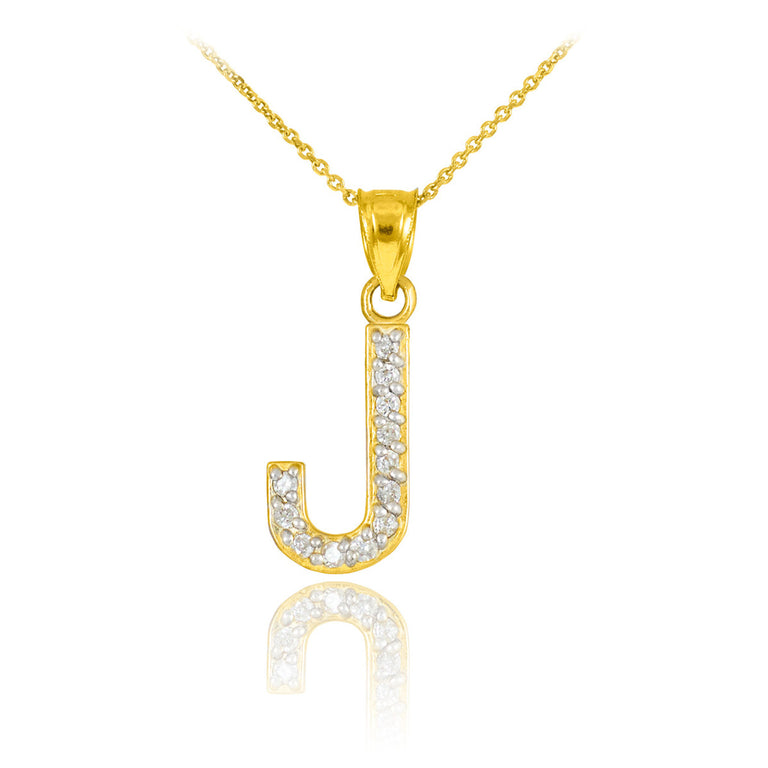 Letter Initial Diamond Monogram Pendant Necklace in Solid Yellow, White and Rose Gold
