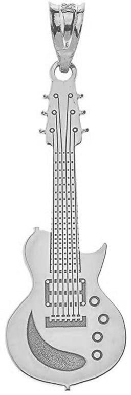 Personalized Your Music Electric Guitar Pendant Necklace Engrave With Your NAME in Solid .925 Sterling Silver
