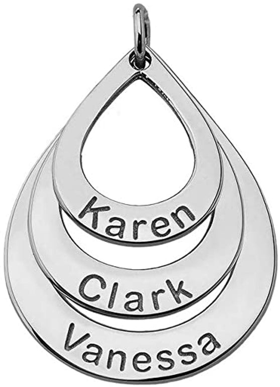Personalized 3 Names Triple Stack Tear Drop Pendants Necklace Option with Rolo Chains in Solid .925 Sterling Silver