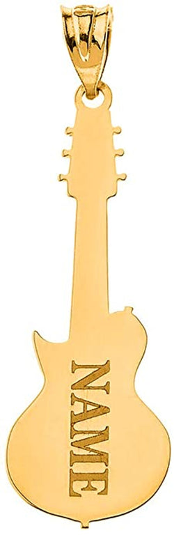 Personalized Your Music Electric Guitar Pendant Necklace Engrave With Your NAME in Solid Yellow, White and Rose Gold