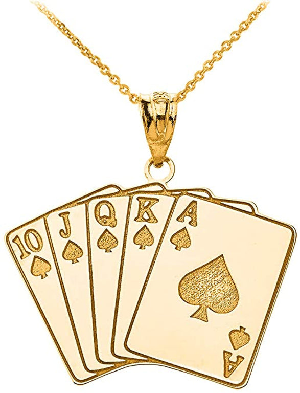 Royal flush A, K, Q, J, 10 Lucky Poker Cards Hand Engravable With Your NAME in Solid Yellow, White and Rose Gold