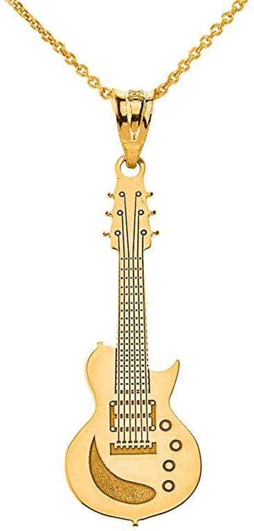 Personalized Your Music Electric Guitar Pendant Necklace Engrave With Your NAME in Solid Yellow, White and Rose Gold