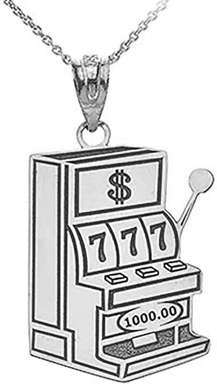 Personalized Your Lucky 7 Gambling Slot Machine Pendant Necklace Engraved Your NAME Handmade Solid Yellow, White and Rose Gold