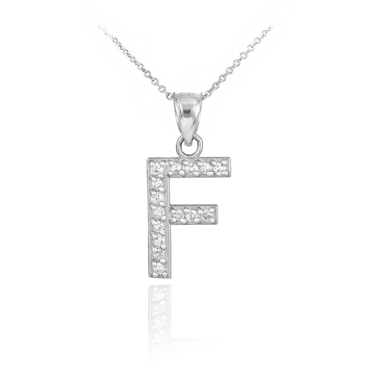 Letter Initial CZ Monogram Pendant Necklace in Solid .925 Sterling Silver