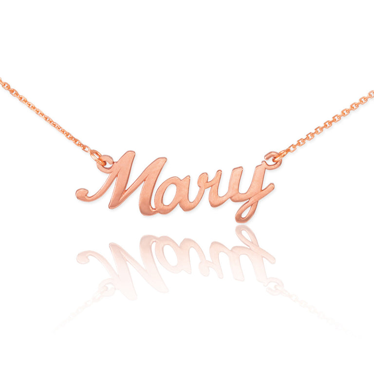 14k Solid Gold Personalized Nameplate Script Necklace | Available in Yellow Gold / Rose Gold / White Gold