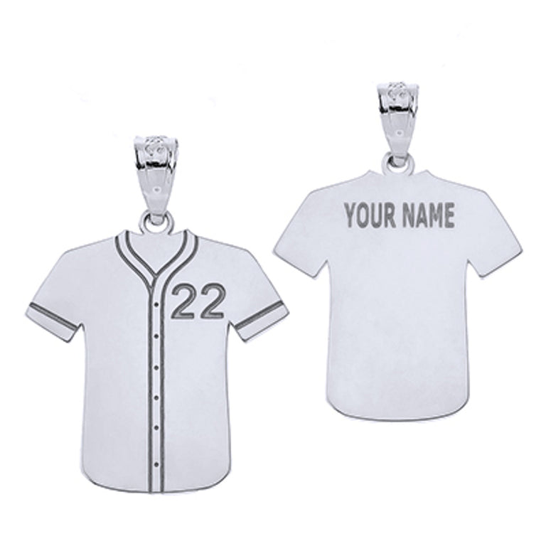 Personalized Name & Number Engravable Front/Back Baseball Player Jersey Pendant Necklace in Solid .925 Sterling Silver
