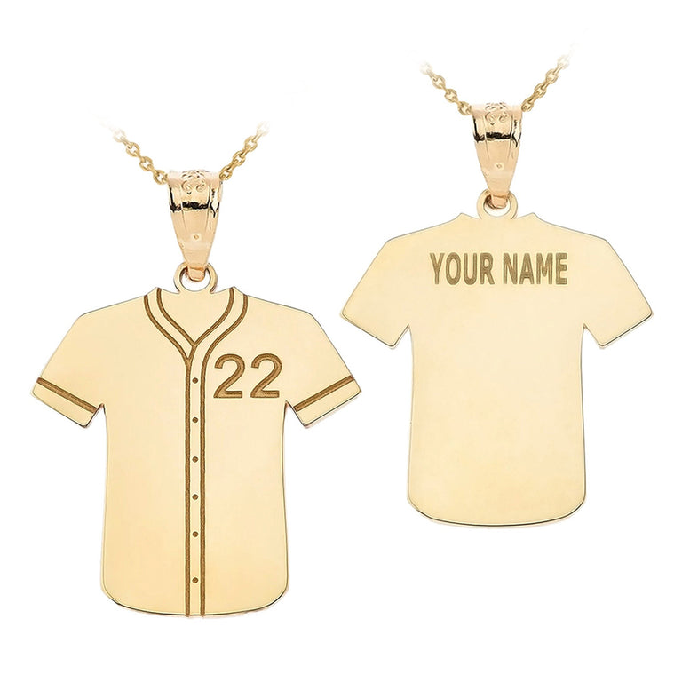 Personalized Name & Number Engravable Front/Back Baseball Player Jersey Pendant Necklace in Solid Yellow, White and Rose Gold