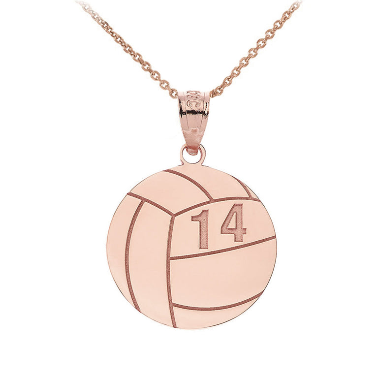 Personalized Name & Number Engravable Front/Back Volleyball Ball Pendant in Solid Yellow, White and Rose Gold
