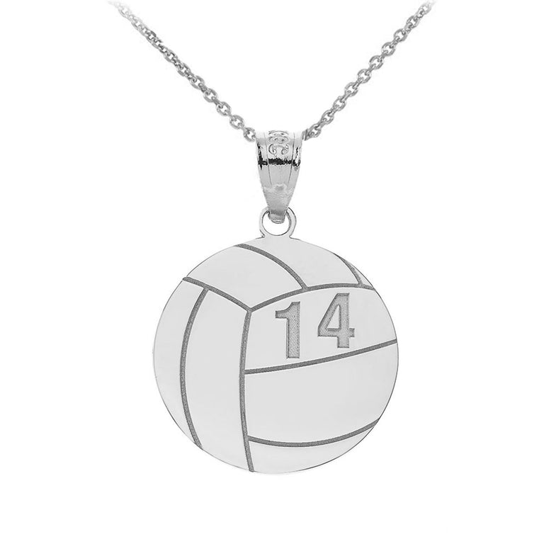 Personalized Name & Number Engravable Front/Back Volleyball Ball Pendant in Solid .925 Sterling Silver