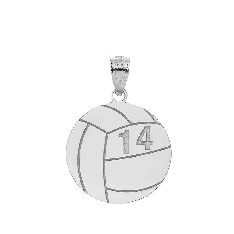Personalized Name & Number Engravable Front/Back Volleyball Ball Pendant in Solid .925 Sterling Silver
