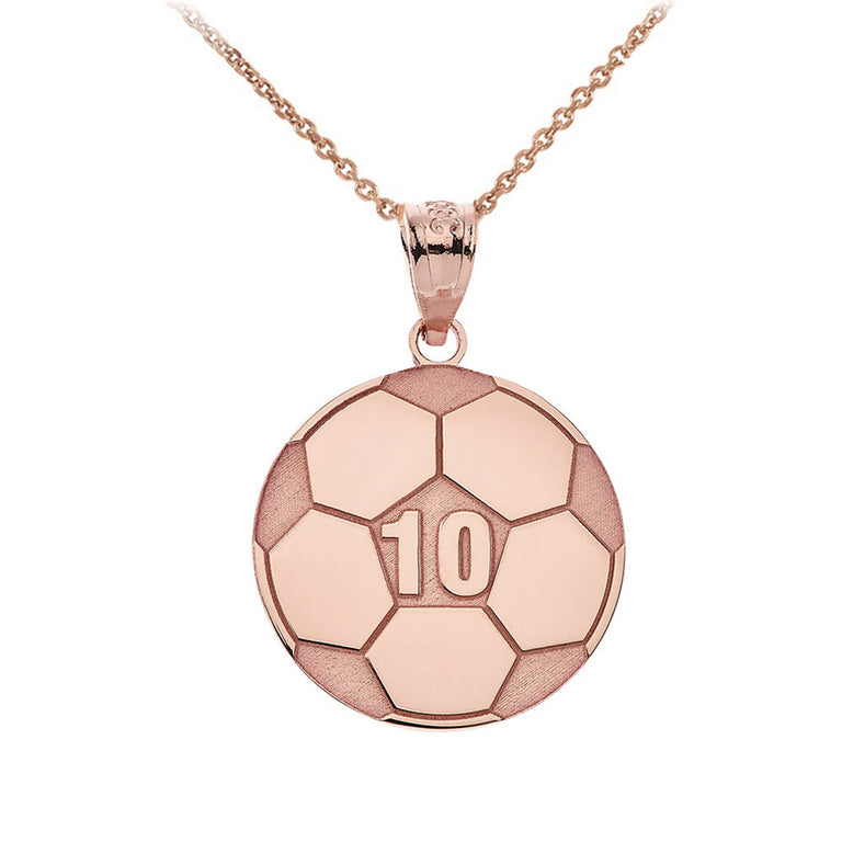Personalized Engravable Soccer Ball Pendant Front/Back with Your Name & Number in Solid Yellow, White and Rose Gold