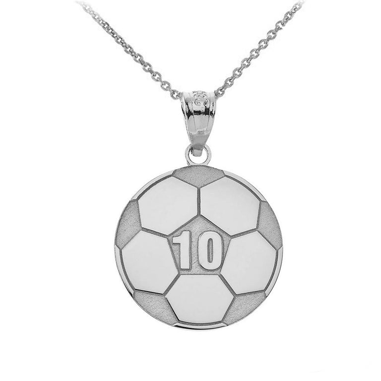 Personalized Engravable Soccer Ball Pendant Front/Back with Your Name & Number in Solid .925 Sterling Silver