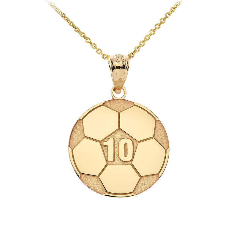 Personalized Engravable Soccer Ball Pendant Front/Back with Your Name & Number in Solid Yellow, White and Rose Gold
