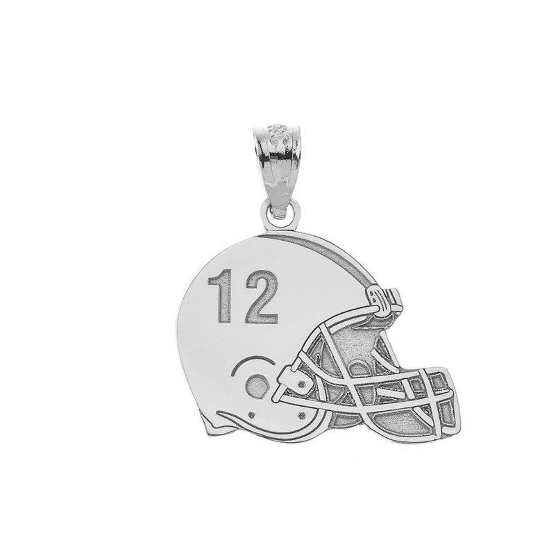 Personalized Engravable Front/Back Football Helmet Pendant Your Name & Number in Solid .925 Sterling Silver