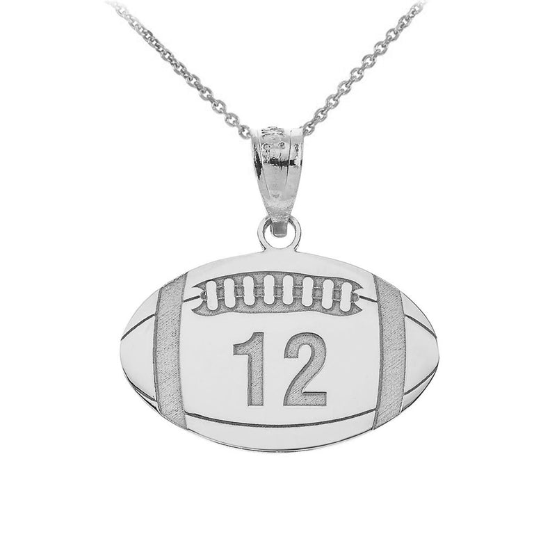 Personalized Engravable Front/Back Football Ball Pendant Your Name & Number in Solid .925 Sterling Silver