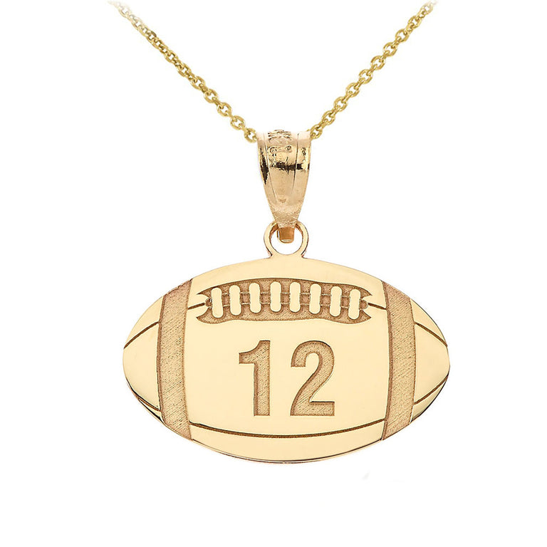 Personalized Engravable Front/Back Football Ball Pendant Your Name & Number in Solid Yellow, White and Rose Gold